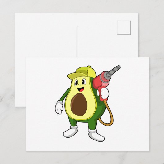 Avocado als Handwerker mit Drill Postkarte (Vorne/Hinten)