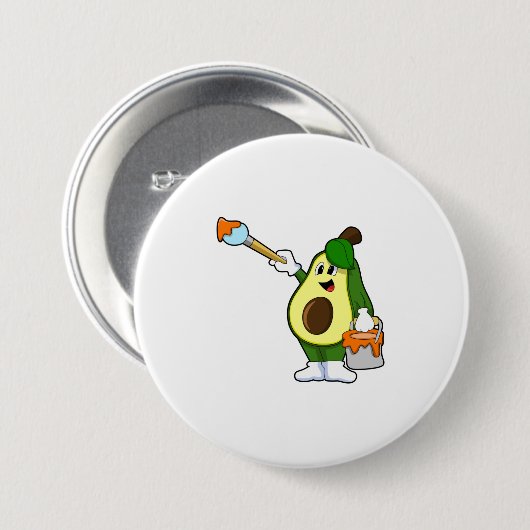 Avocado als Maler mit Pinsel Button (Vorne & Hinten)