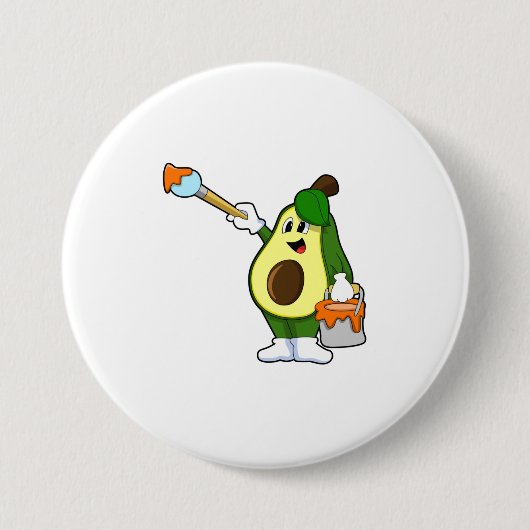 Avocado als Maler mit Pinsel Button (Vorderseite)