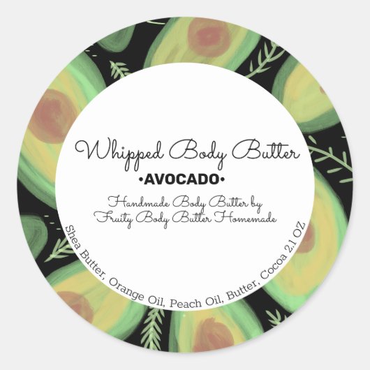 Avocado Art Body Butter Bath Branding Verpackung Runder Aufkleber (Vorderseite)