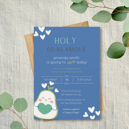 Avocado Baby Shower, Baby Boy  Einladung