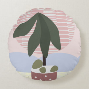 Avocado-Baum-Rosé-stumpfe geometrische rosa-grüne Rundes Kissen