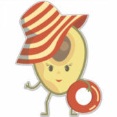 Avocado Beach Girl mit Sonnenmütze und Schwimmring Aufkleber (Vorderseite)