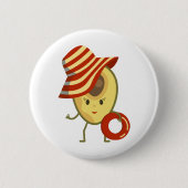 Avocado Beach Girl mit Sonnenmütze und Schwimmring Button (Vorderseite)