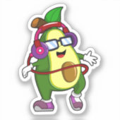 Avocado bei Musik mit Kopfhörer Aufkleber (Vorderseite)