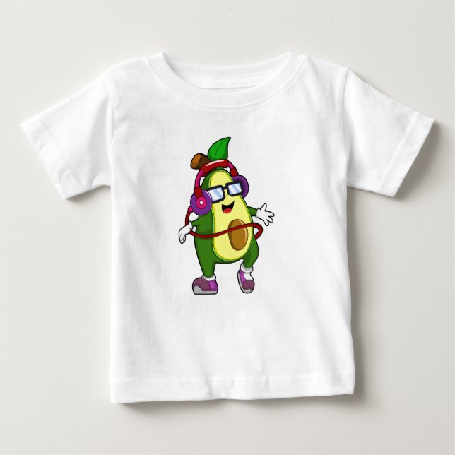 Avocado bei Musik mit Kopfhörer Baby T-shirt (Vorderseite)