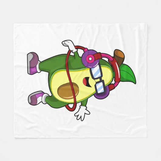 Avocado bei Musik mit Kopfhörer Fleecedecke (Vorderseite (Horizontal))