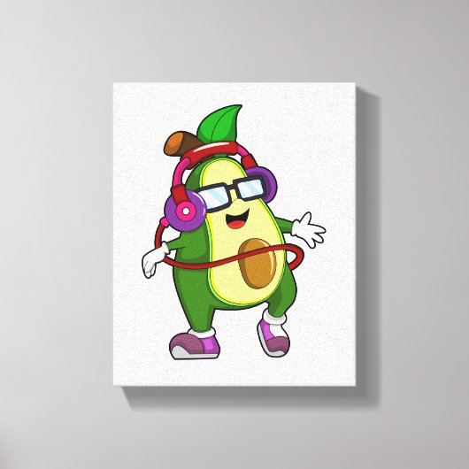 Avocado bei Musik mit Kopfhörer Leinwanddruck (Vorderseite)