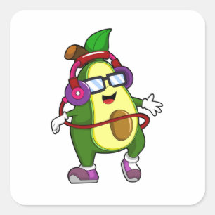 Avocado bei Musik mit Kopfhörer Quadratischer Aufkleber