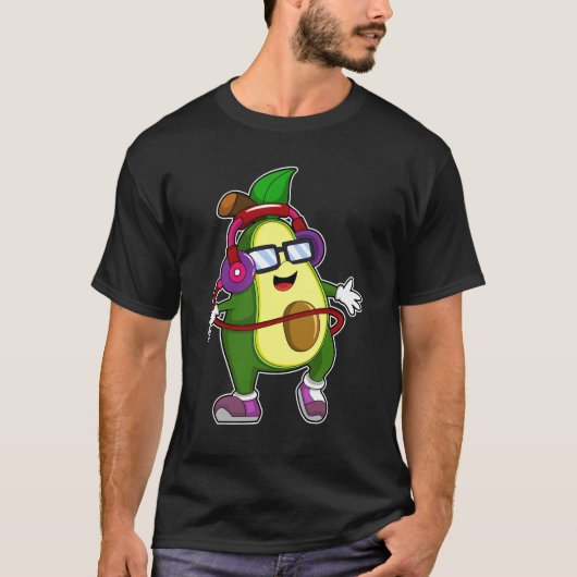 Avocado bei Musik mit Kopfhörer T-Shirt (Vorderseite)
