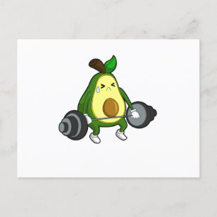 Avocado beim Fitness mit Langhantel Postkarte