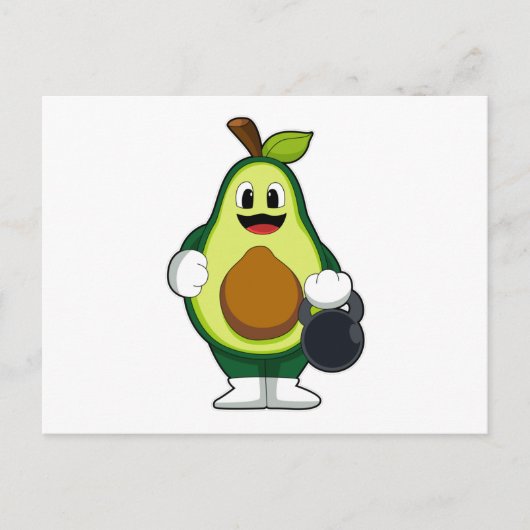 Avocado beim Krafttraining mit Hanteln Postkarte (Vorderseite)