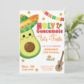 Avocado Birthday Fiesta Party Kids Green Red Einladung (Stehend Vorderseite)