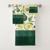 Avocado Blüten | Dunkelgrünes rustikales Fruchtmus Badhandtuch Set (Insitu)