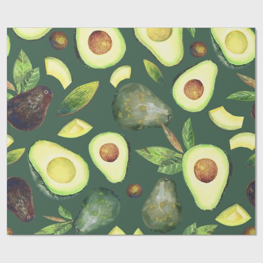 Avocado Blüten | Dunkelgrünes rustikales Fruchtmus Geschenkpapier (Flach)