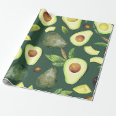 Avocado Blüten | Dunkelgrünes rustikales Fruchtmus Geschenkpapier (Ungerollt)