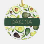 Avocado Blüten | Dunkelgrünes rustikales Fruchtmus Keramik Ornament (Vorne)