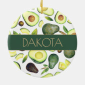Avocado Blüten | Dunkelgrünes rustikales Fruchtmus Keramik Ornament (Hinten)