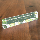 Avocado Blüten | Dunkelgrünes rustikales Fruchtmus Namensplakette (Seite)