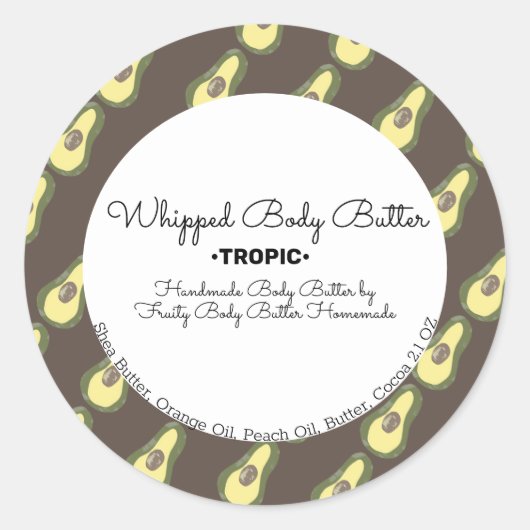 Avocado Body Butter Bath Branding Verpackung Runder Aufkleber (Vorderseite)