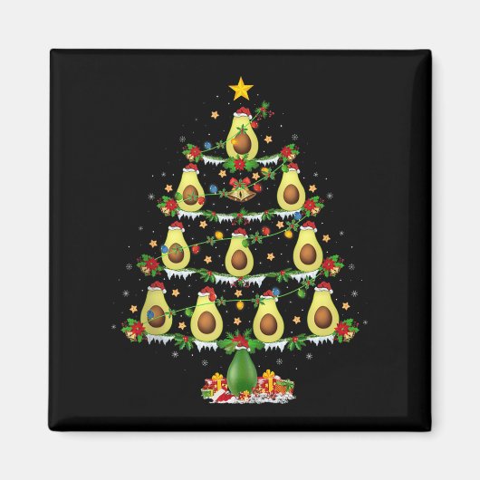 Avocado Christmas Tree Lights Funny Avocado Xmas T Magnet (Vorne)