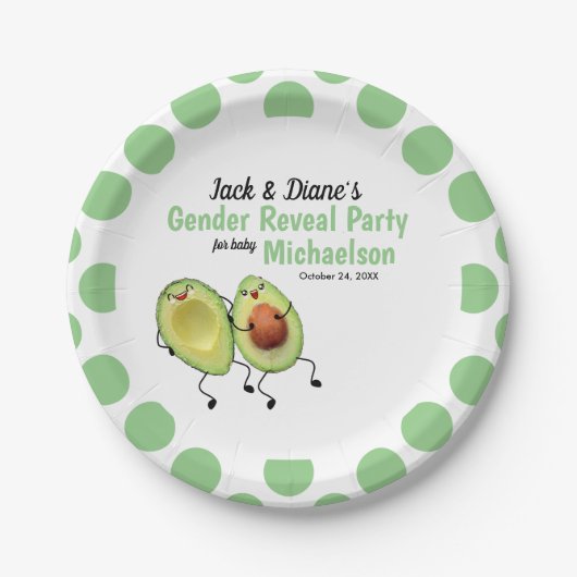 Avocado Couple Gender Reveal Party Pappteller (Vorderseite)