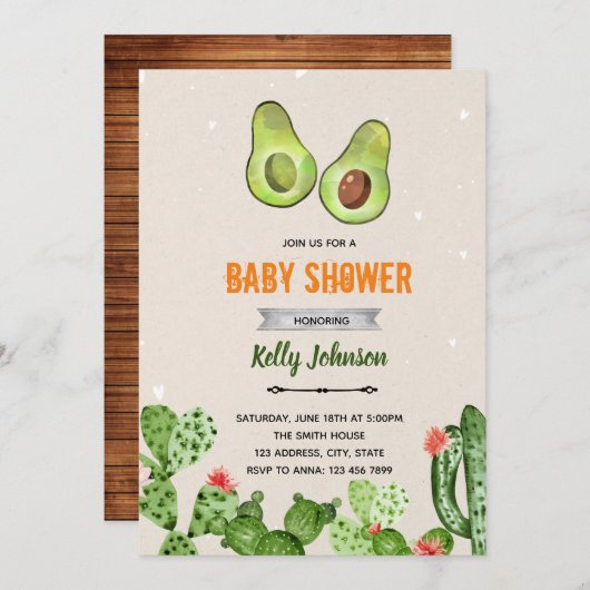 Avocado fiesta Dusche Geschlecht Einladung (Vorne/Hinten)