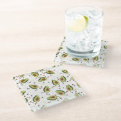 Avocado Fitness: Niedliches Vintages Muster Glasuntersetzer (Schrägansicht)