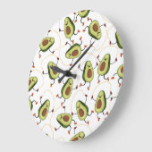 Avocado Fitness: Niedliches Vintages Muster Große Wanduhr (Winkel)