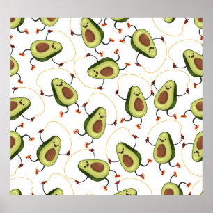 Avocado Fitness: Niedliches Vintages Muster Poster