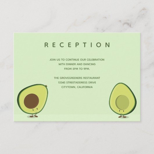 Avocado Food Characters Green Wedding Reception Begleitkarte (Vorderseite)