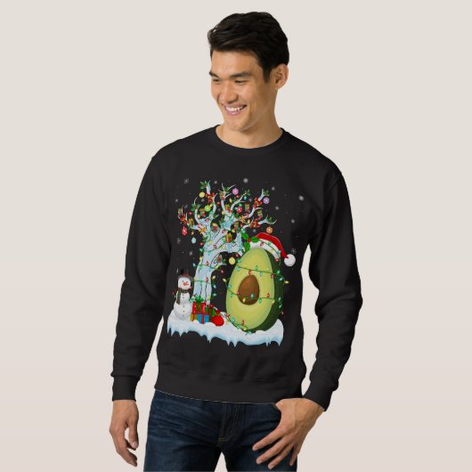 Avocado Fruit Xmas Tree Lighting Weihnachtsmannmüt Sweatshirt (Vorne ganz)