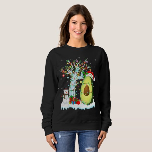 Avocado Fruit Xmas Tree Lighting Weihnachtsmannmüt Sweatshirt (Vorne ganz)
