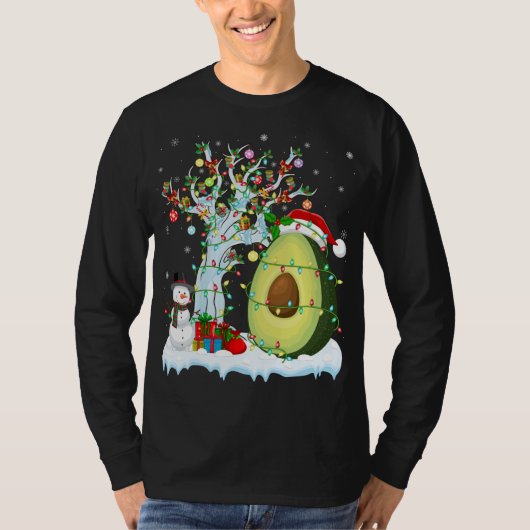 Avocado Fruit Xmas Tree Lighting Weihnachtsmannmüt T-Shirt (Vorderseite)
