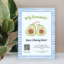 Avocado Gender Neutral QR Code Twins Baby Dusche Einladung