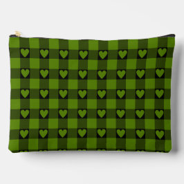 Avocado Green Black Buffalo Heart Plaid Zubehörtasche