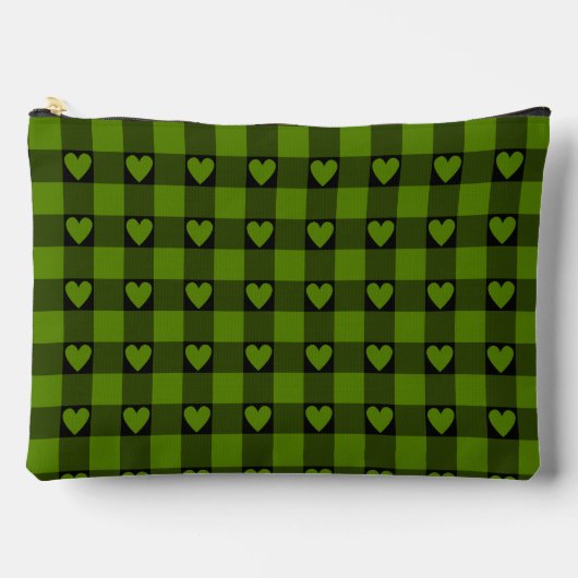 Avocado Green Black Buffalo Heart Plaid Zubehörtasche (Vorderseite)