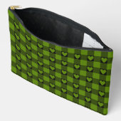 Avocado Green Black Buffalo Heart Plaid Zubehörtasche (Offen)