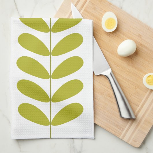 Avocado Green Blume Retro Mitte Jahrhundert Modern Geschirrtuch (Viertel Falte)