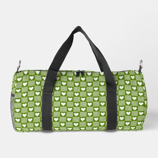 Avocado Green Gingham Heart Patch Plaid Duffle Bag (Rückseite)