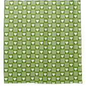 Avocado Green Gingham Heart Patch Plaid Duschvorhang (Vorderseite)