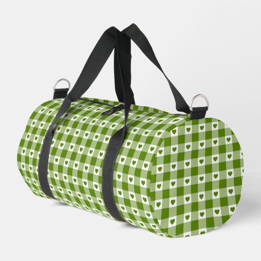 Avocado Green Heart Plaid Gingham Retro Color Duffle Bag (Linke Seite)