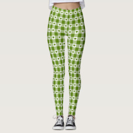 Avocado Green Heart Plaid Gingham Retro Color Leggings