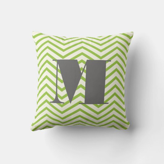 Avocado Green Ivory und Gray Monogram Zig Zag Kissen (Rückseite)