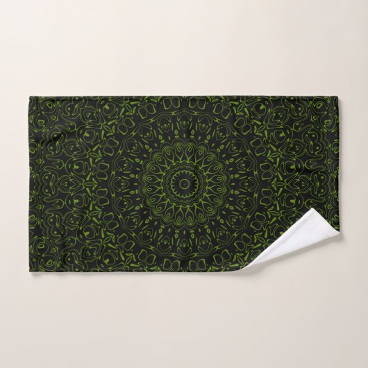Avocado Green Mandala mit geometrischer Symmetrie Badhandtuch Set (Handtuch)