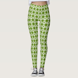 Avocado Green Plaid Shamrock Clover Retro Color Leggings