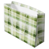 Avocado Green Plaid Stripes Birthday Große Geschenktüte (Rückseite Schrägansicht)