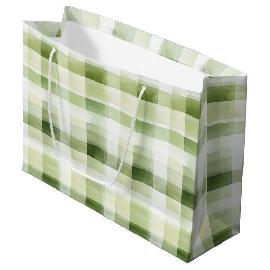 Avocado Green Plaid Stripes Birthday Große Geschenktüte (Vorderseite Schrägansicht)