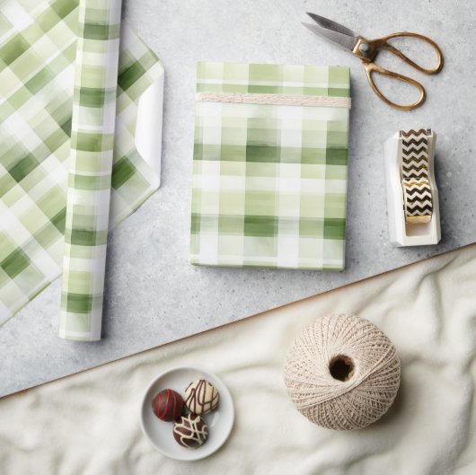 Avocado Green Plaid Stripes Geschenkpapier (Kunsthandwerk)