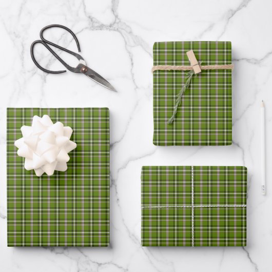 Avocado Green Plaid Windowpane Pattern Retro Geschenkpapier Set (Vorderseite)
